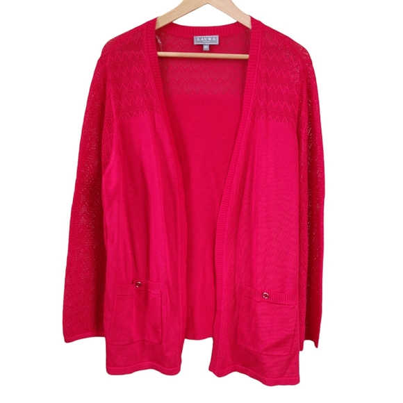 Laura Sweaters - NWOT Laura Plus Red Crocheted Sleeve Cardigan 2X